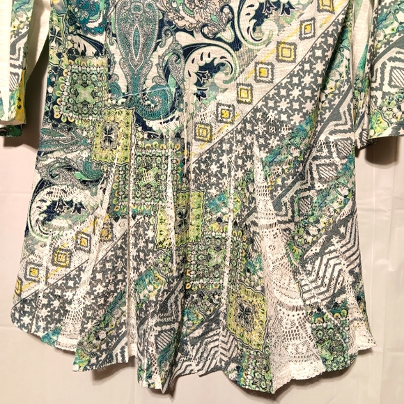 Style & Co EUC Women's Hi Lo Gorgeous Blouse, Large, Green & White Pattern - Picture 10 of 10